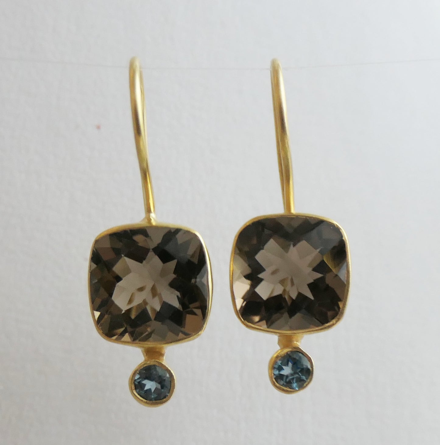 Smoky Quartz and London Blue Topaz Vermeil Drop Earrings