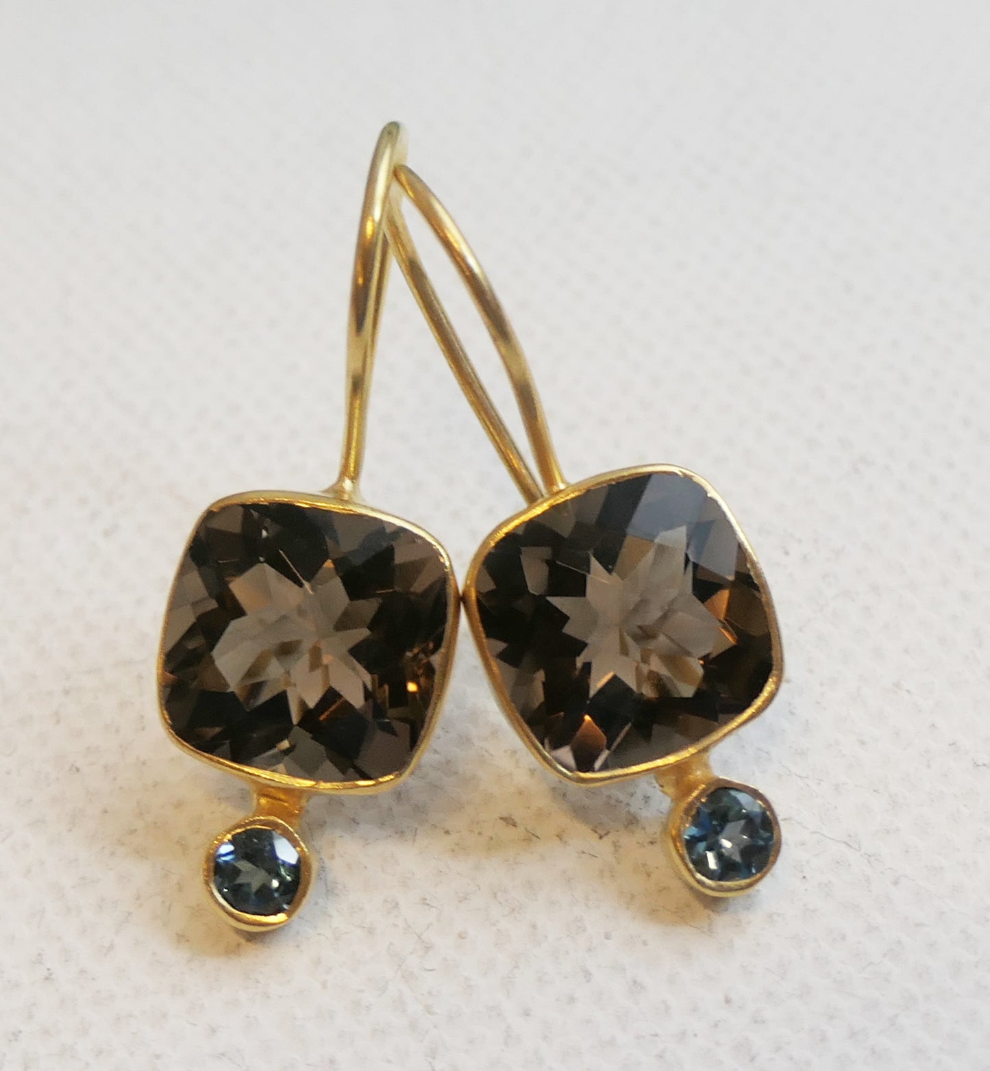 Smoky Quartz and London Blue Topaz Vermeil Drop Earrings