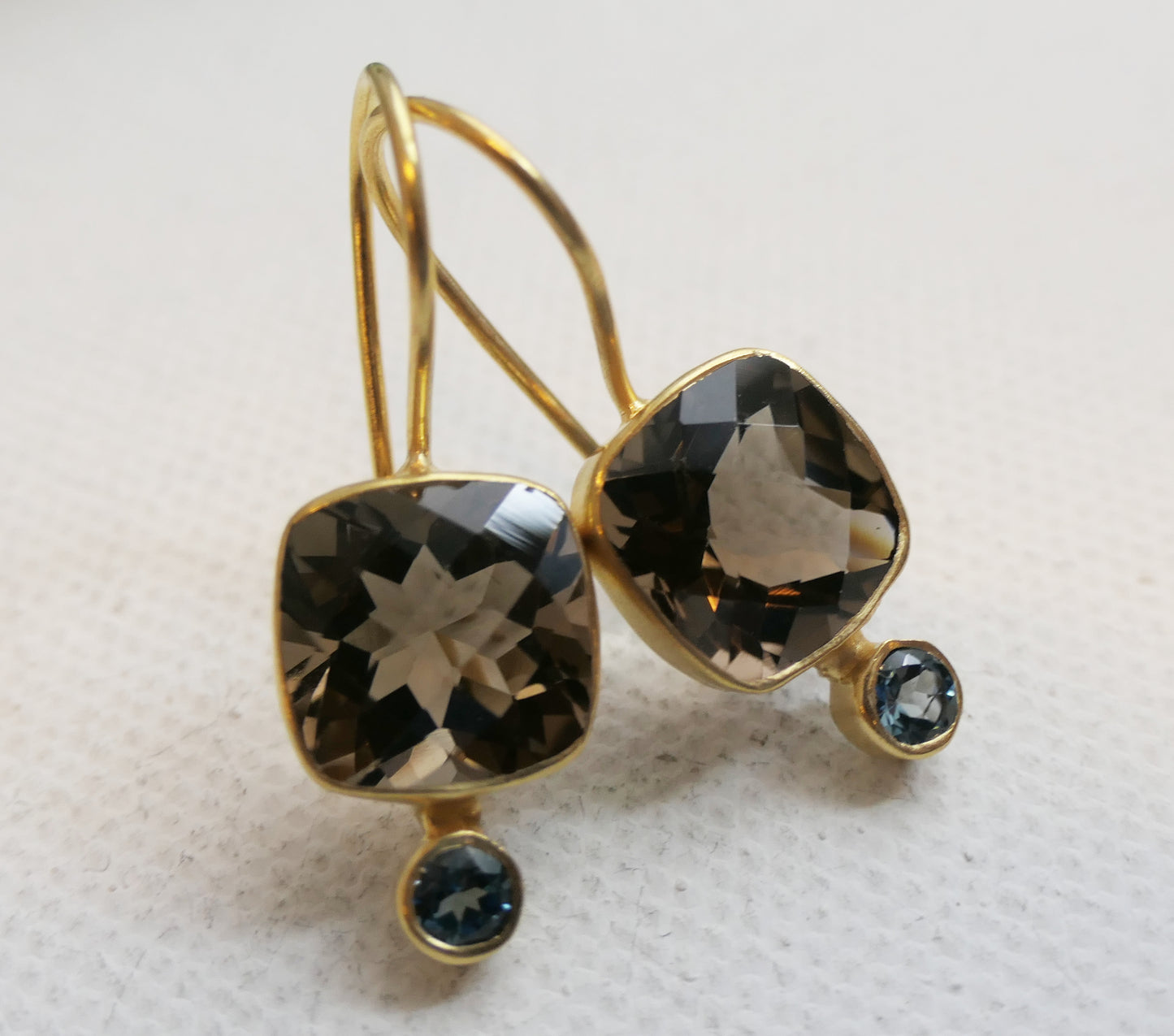 Smoky Quartz and London Blue Topaz Vermeil Drop Earrings