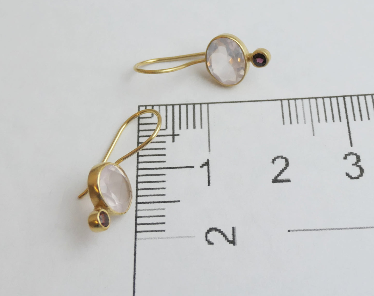 Rose Quartz and Rhodolite Garnet Vermeil Drop Earrings