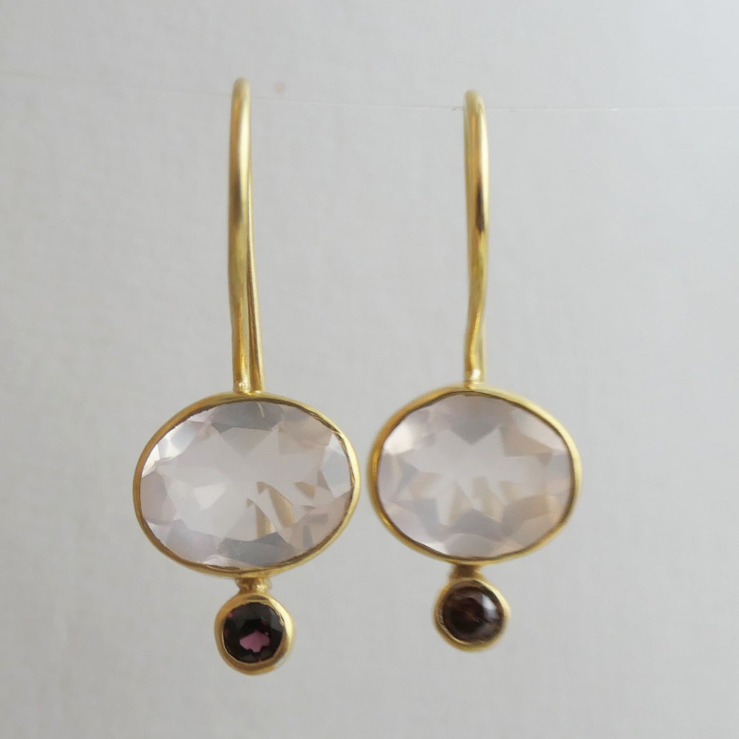 Rose Quartz and Rhodolite Garnet Vermeil Drop Earrings