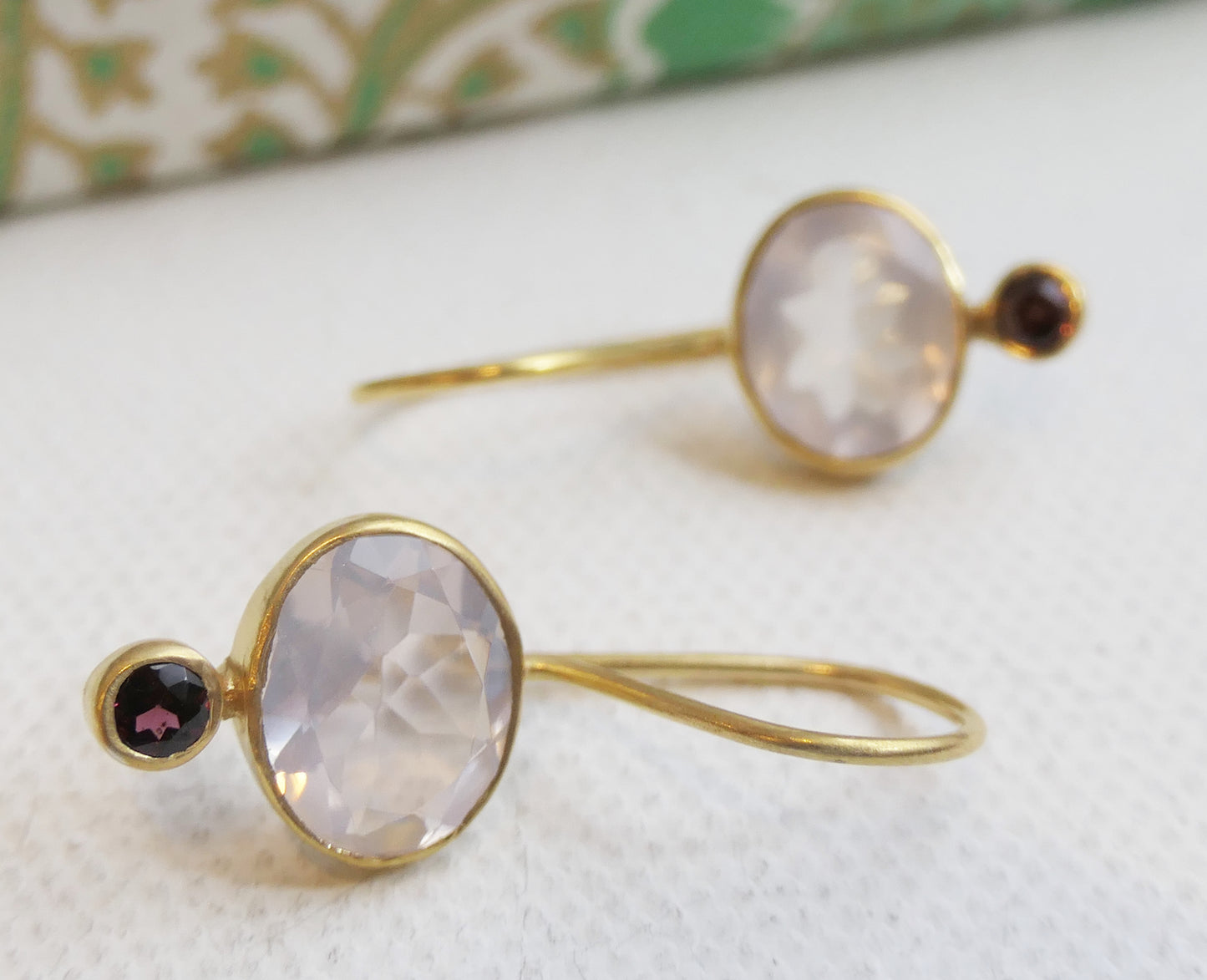 Rose Quartz and Rhodolite Garnet Vermeil Drop Earrings