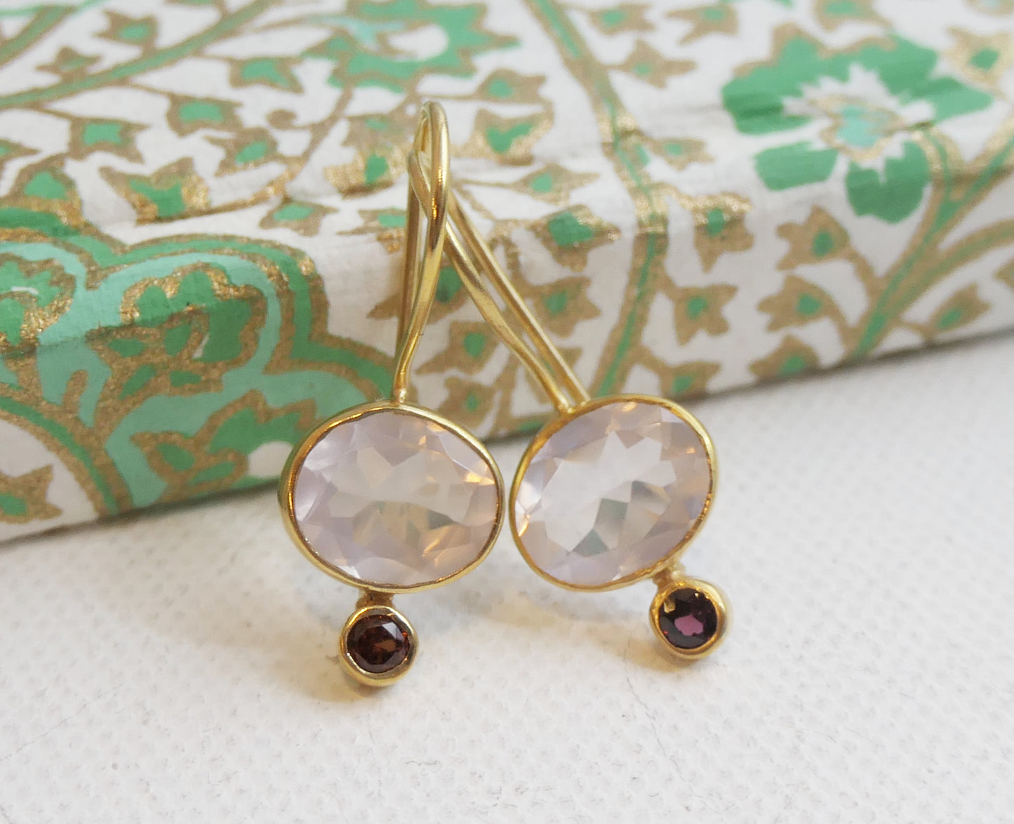 Rose Quartz and Rhodolite Garnet Vermeil Drop Earrings