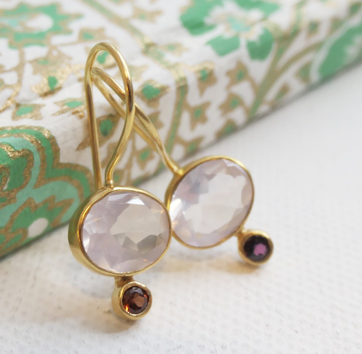 Rose Quartz and Rhodolite Garnet Vermeil Drop Earrings