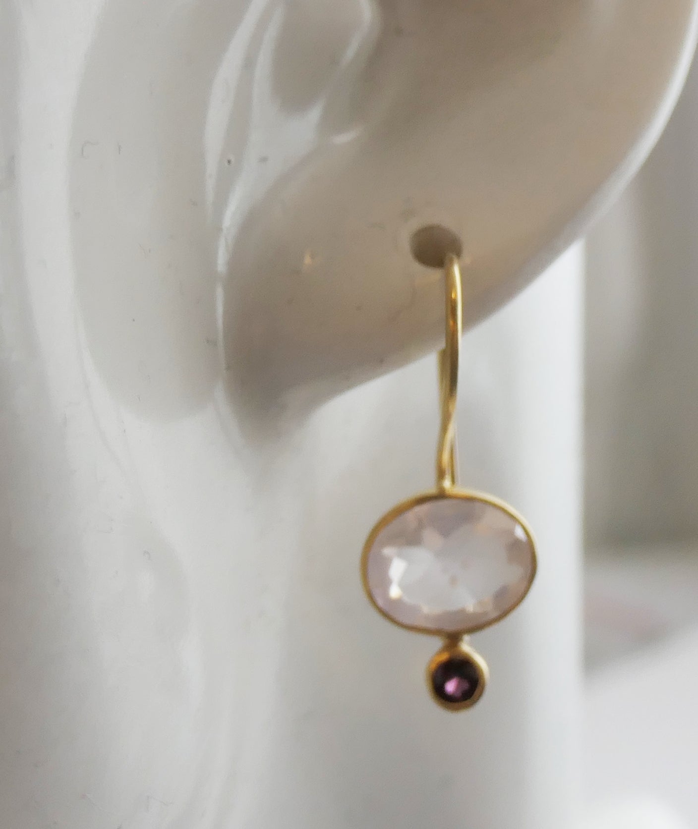 Rose Quartz and Rhodolite Garnet Vermeil Drop Earrings