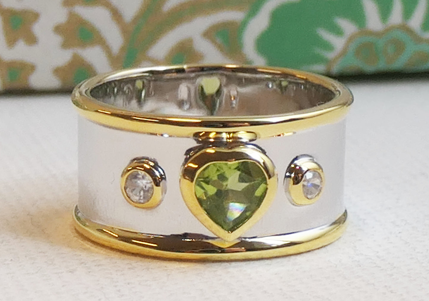 Heart Peridot and Zircon Statement Ring