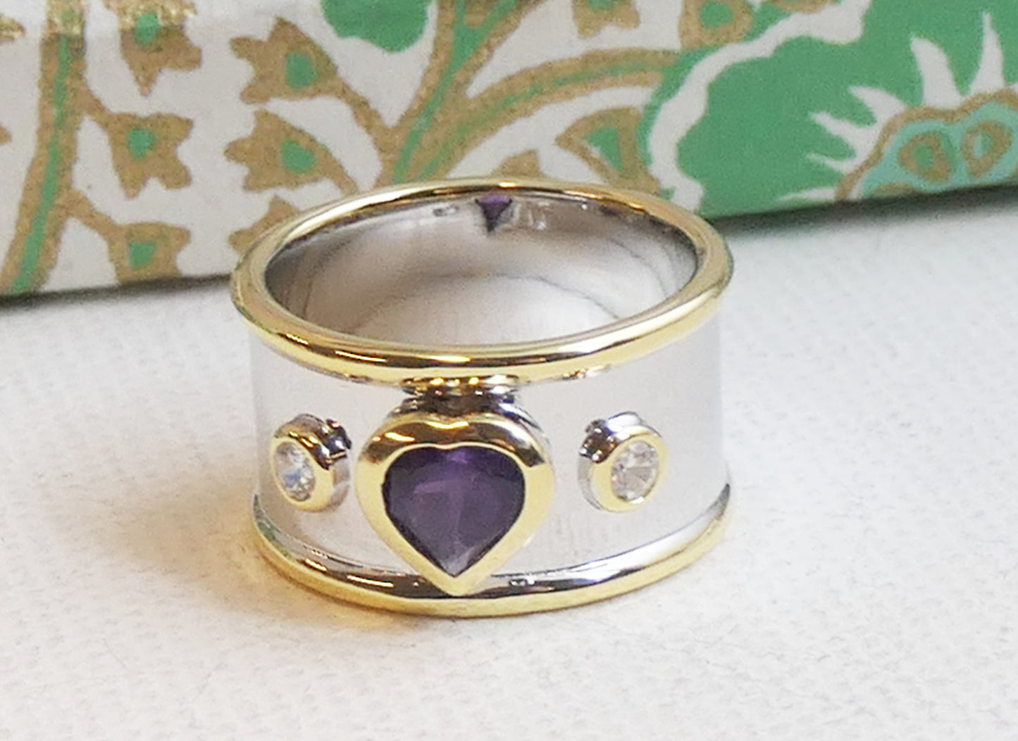 Heart Amethyst and Zircon Statement Ring
