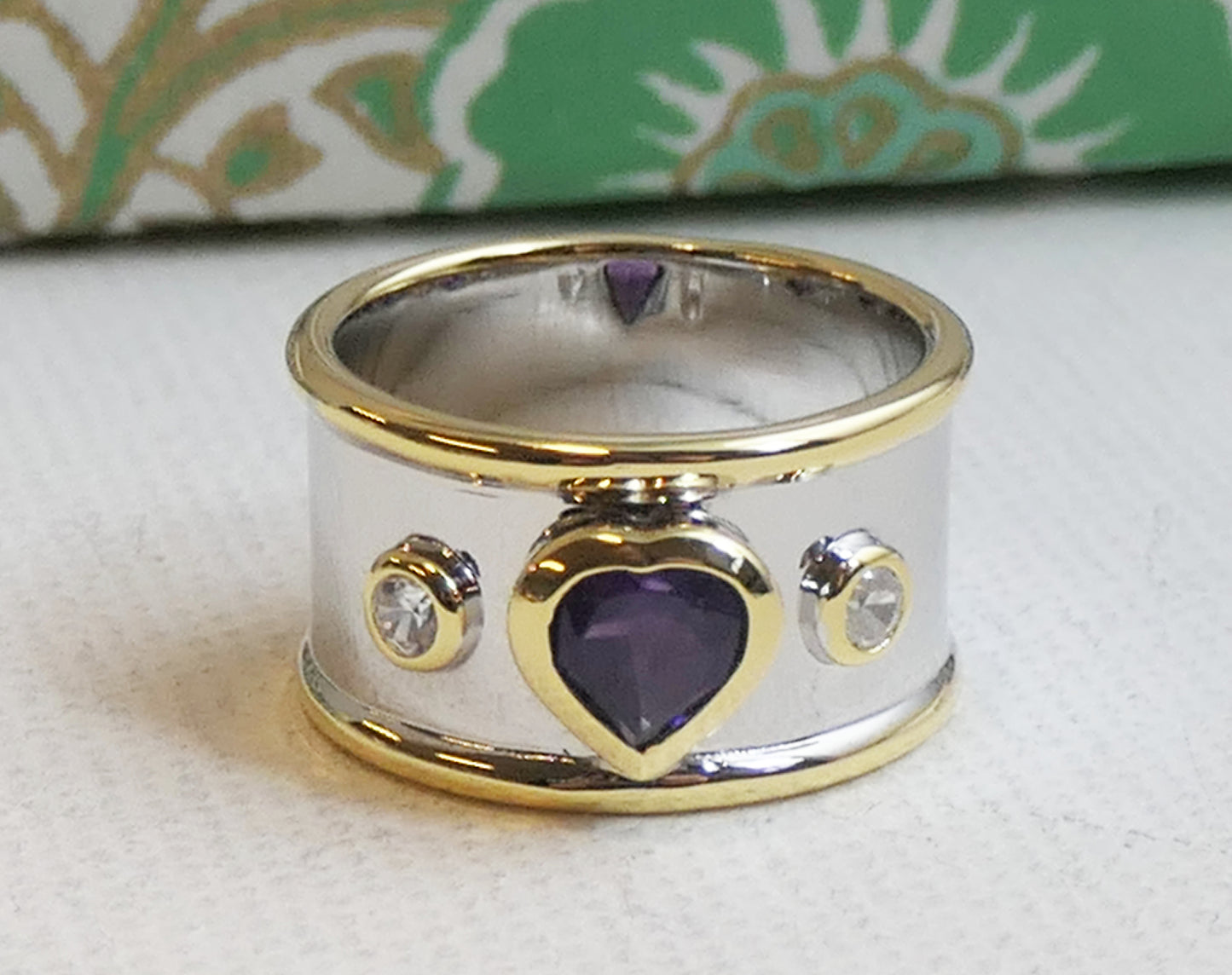 Heart Amethyst and Zircon Statement Ring