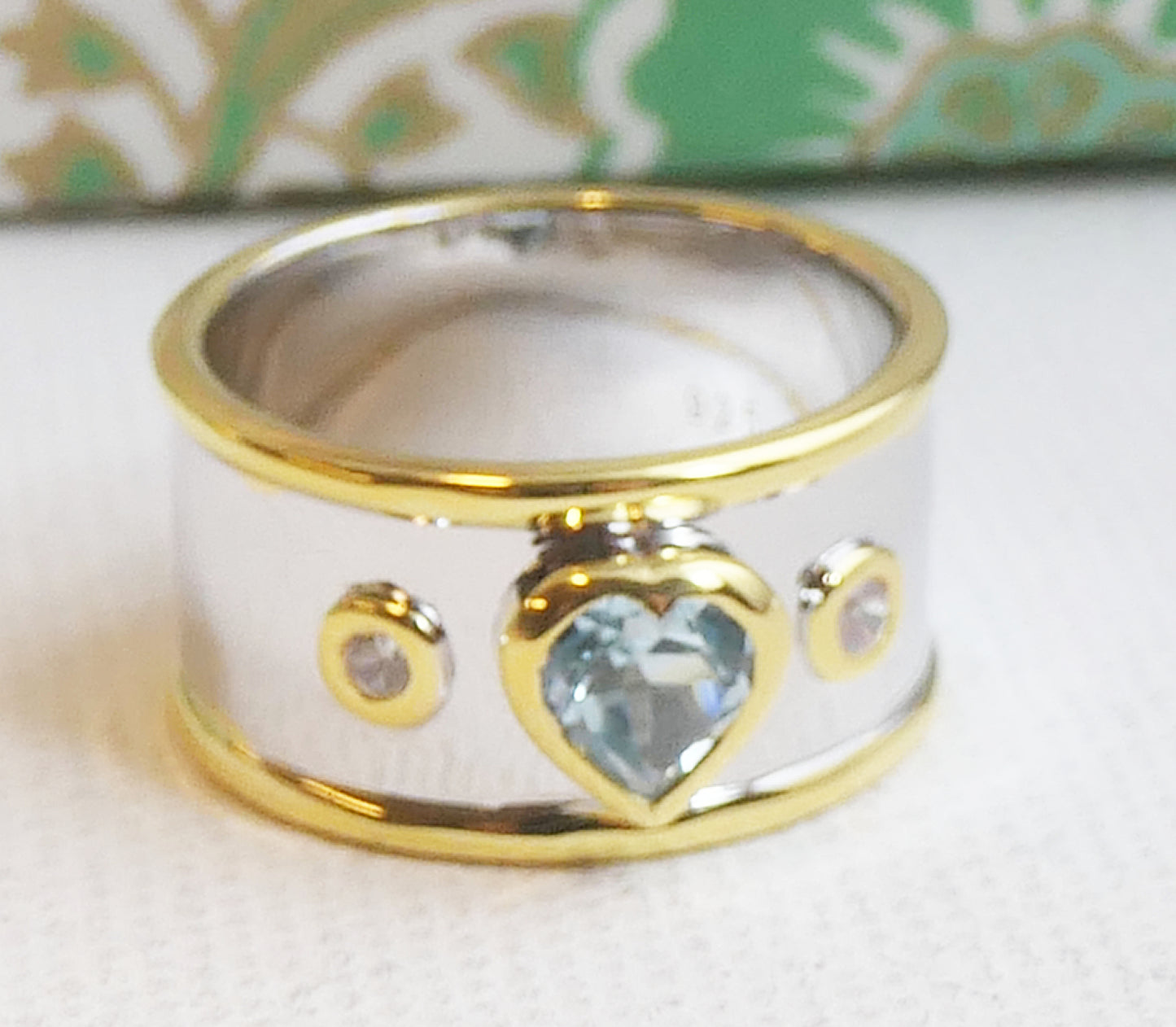 Heart Blue Topaz and Zircon Statement Ring