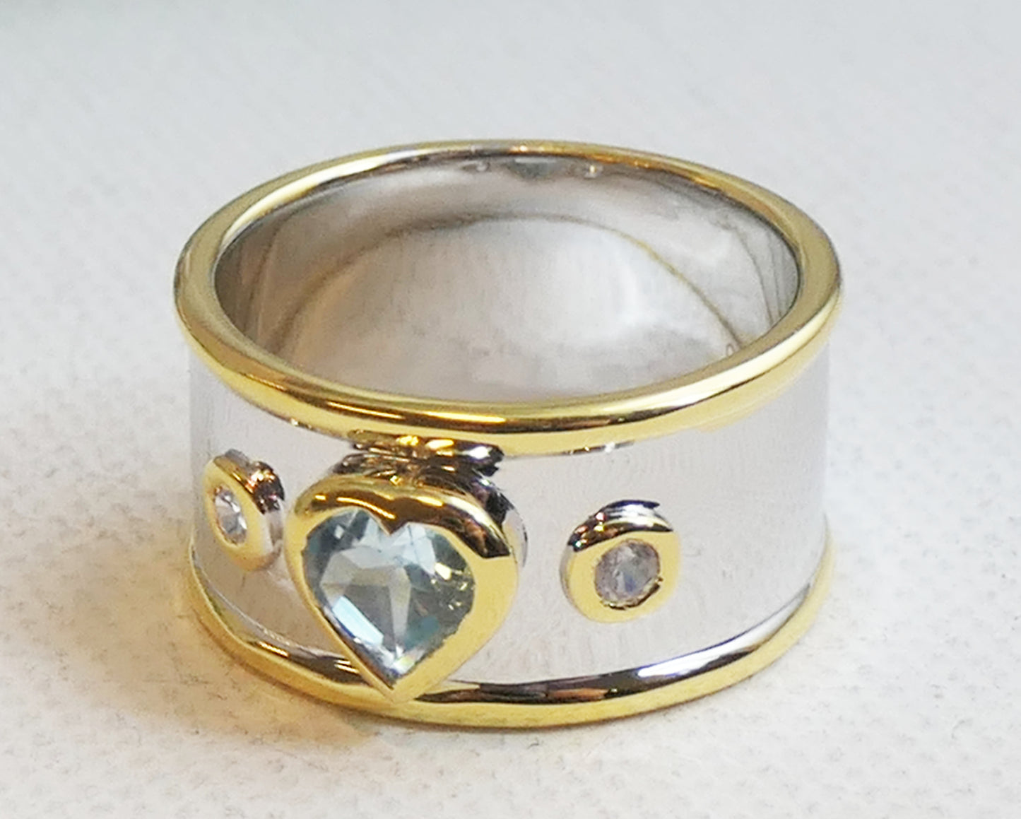 Heart Blue Topaz and Zircon Statement Ring