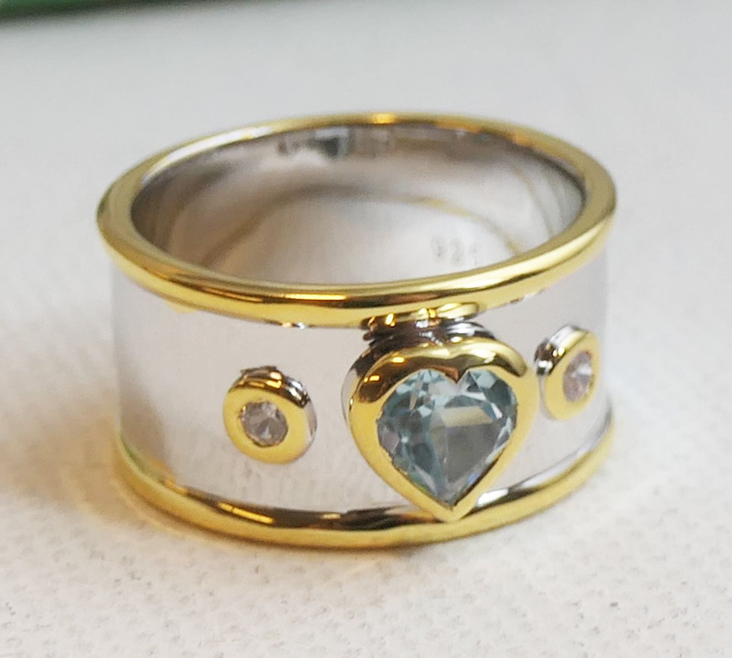 Heart Blue Topaz and Zircon Statement Ring
