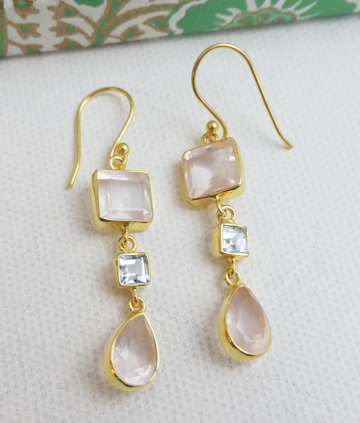 Rose Quartz and Blue Topaz Vermeil Earrings