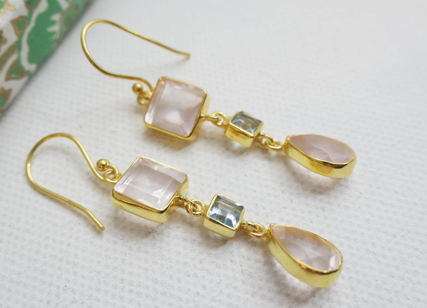 Rose Quartz and Blue Topaz Vermeil Earrings