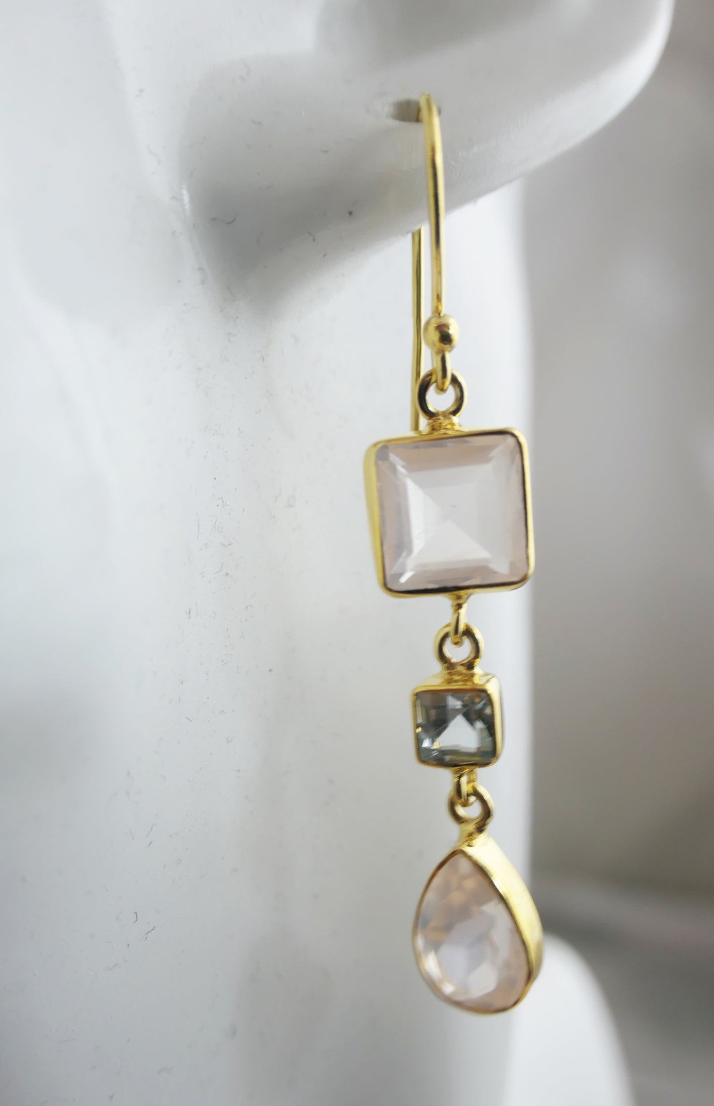 Rose Quartz and Blue Topaz Vermeil Earrings