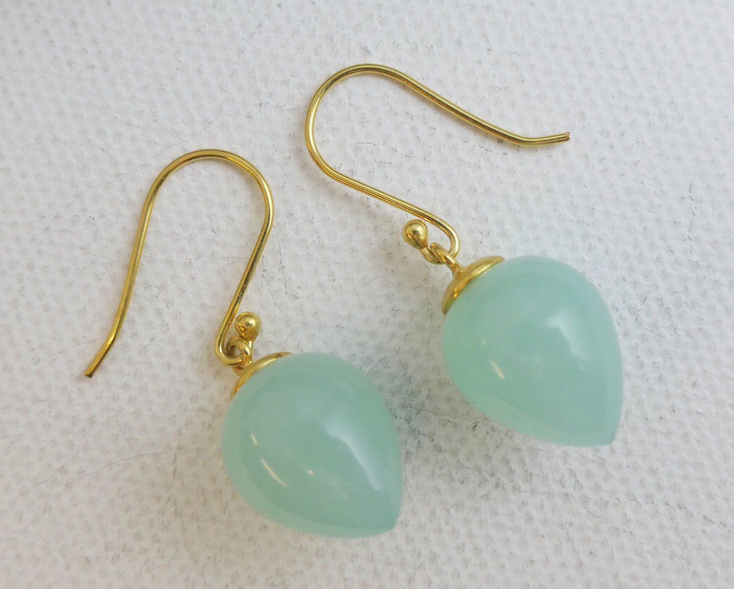 Aqua Chalcedony Briolette Vermeil Drop Earrings