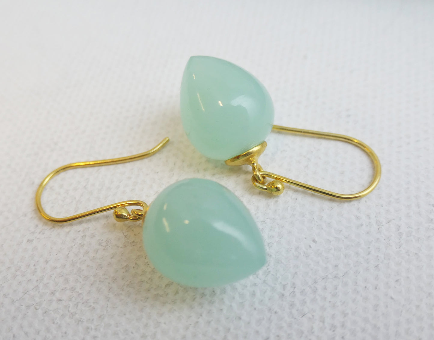 Aqua Chalcedony Briolette Vermeil Drop Earrings