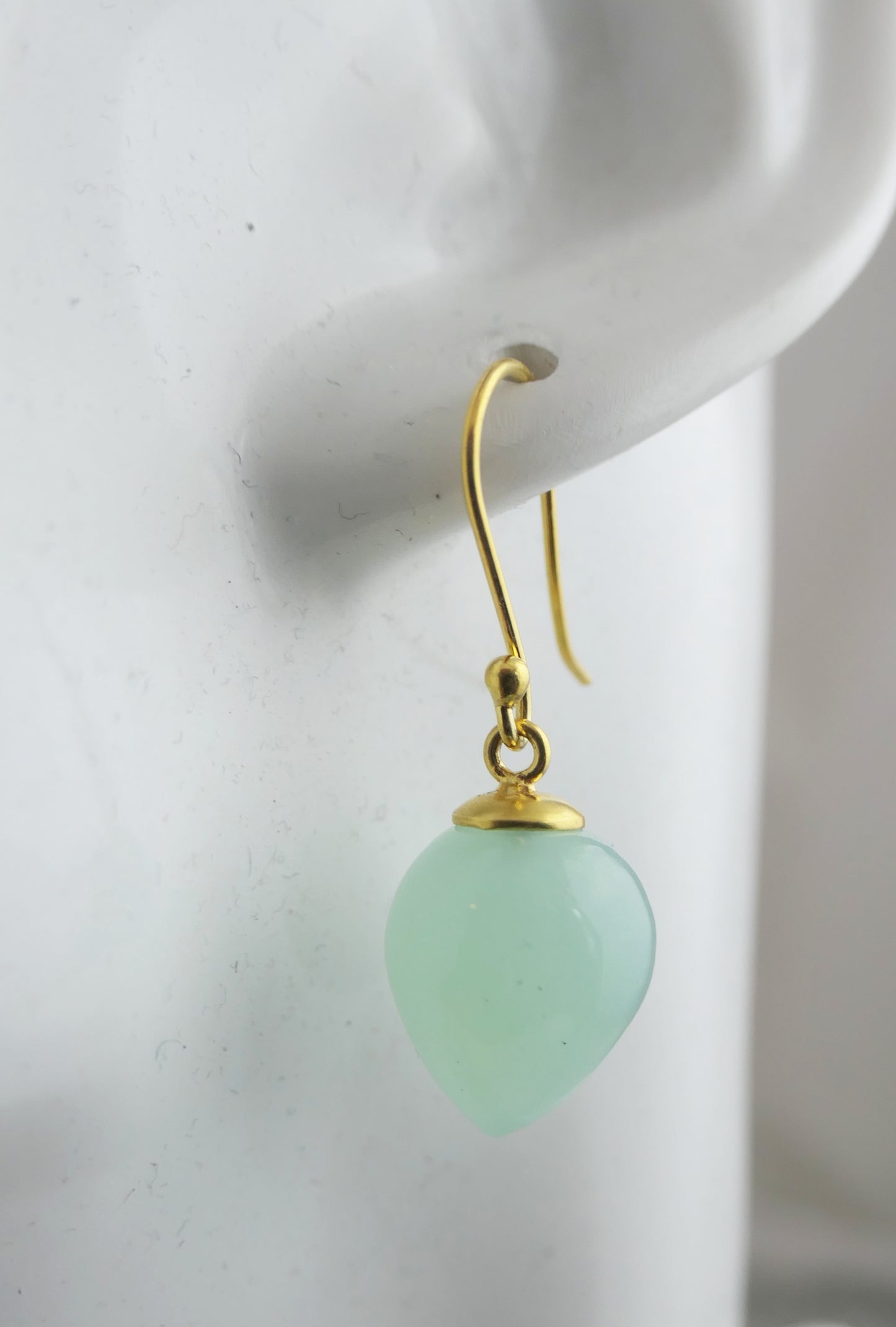 Aqua Chalcedony Briolette Vermeil Drop Earrings