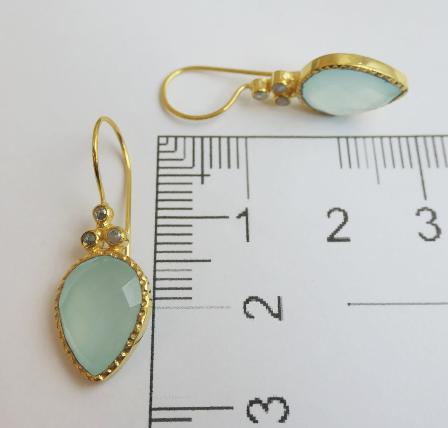 Pear Shape Aqua Chalcedony and Diamond Vermeil Earrings
