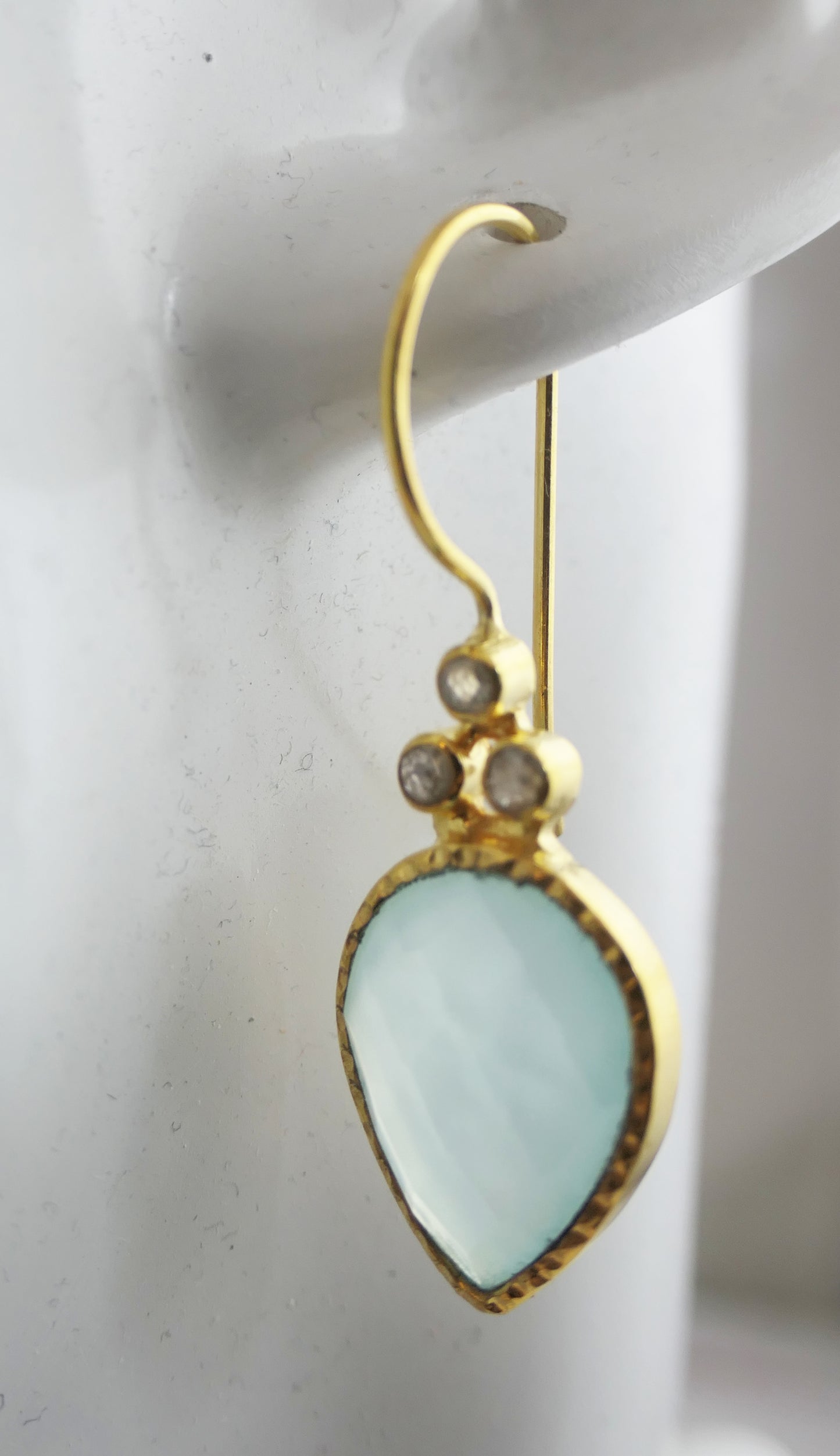 Pear Shape Aqua Chalcedony and Diamond Vermeil Earrings