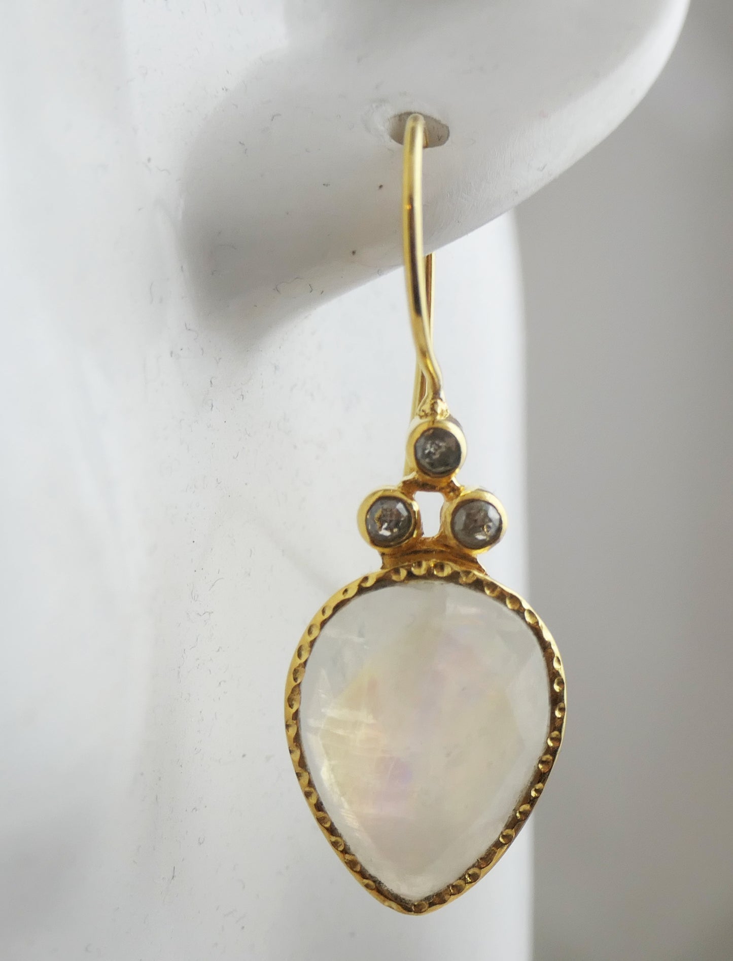 Pear Shape Moonstone and Diamond Vermeil Earrings