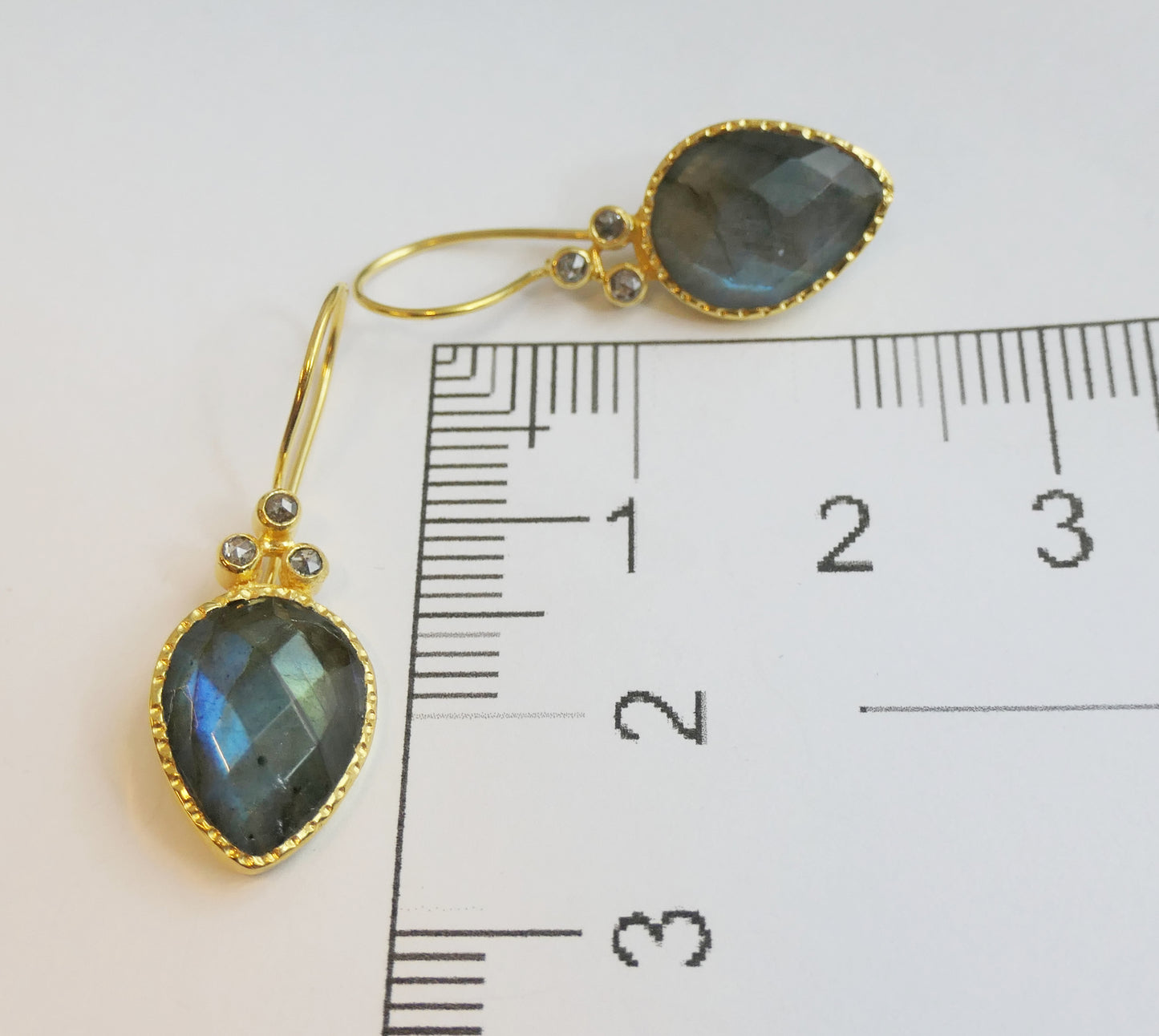 Pear Shape Labradorite and Diamond Vermeil Earrings