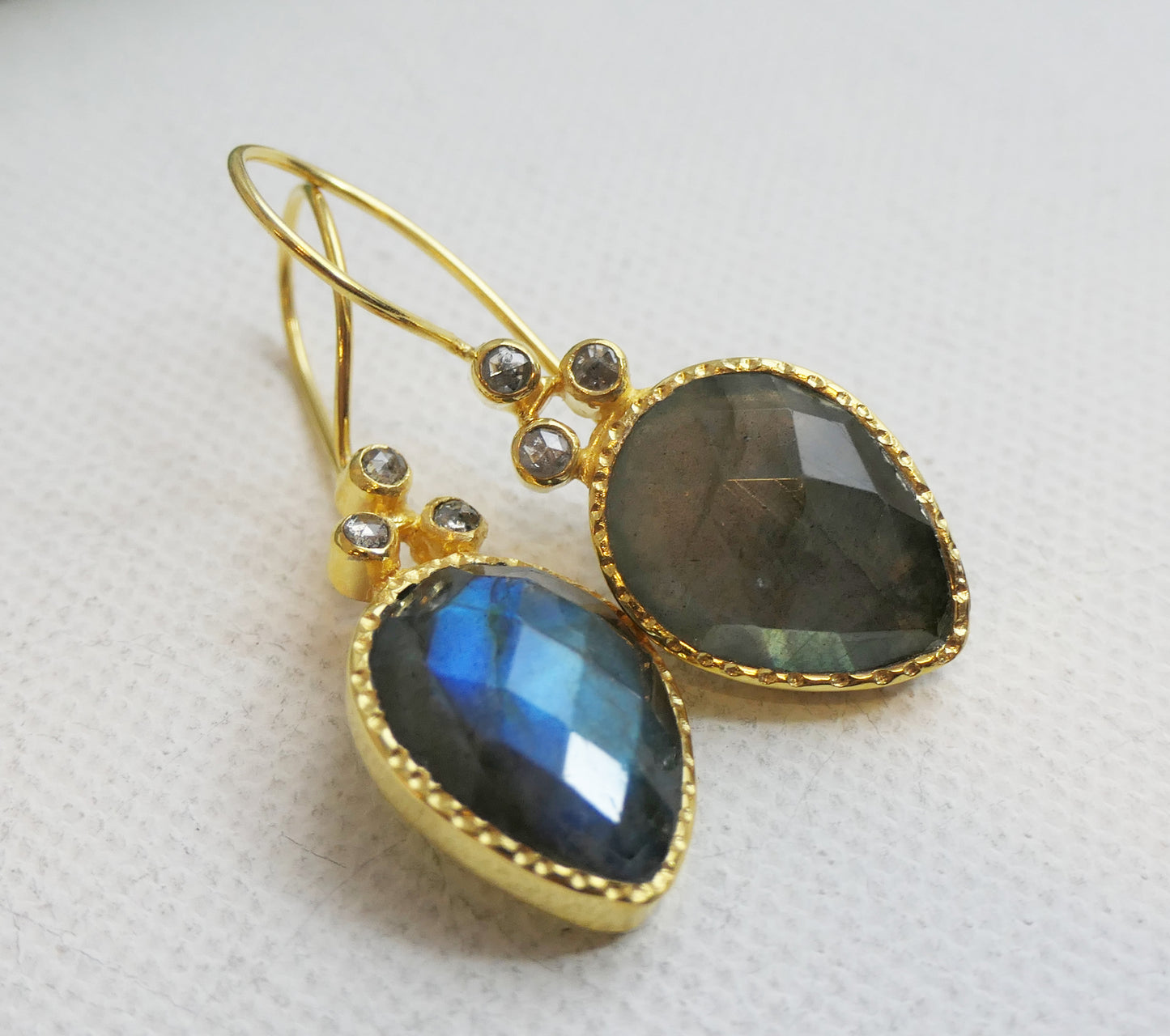 Pear Shape Labradorite and Diamond Vermeil Earrings