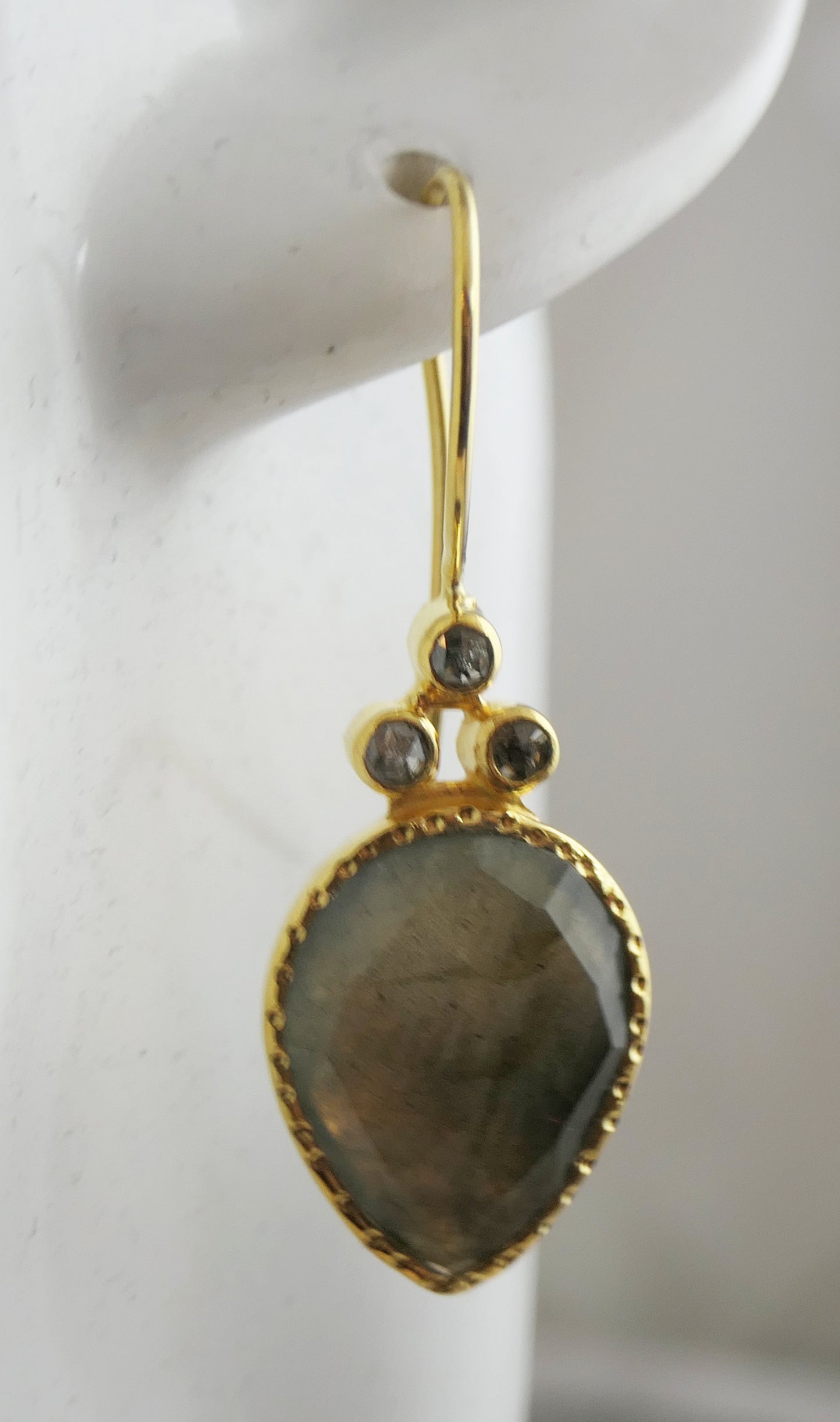 Pear Shape Labradorite and Diamond Vermeil Earrings