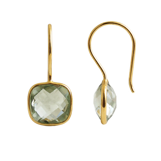 Green Amethyst 10mm Cushion Vermeil Drop Earrings