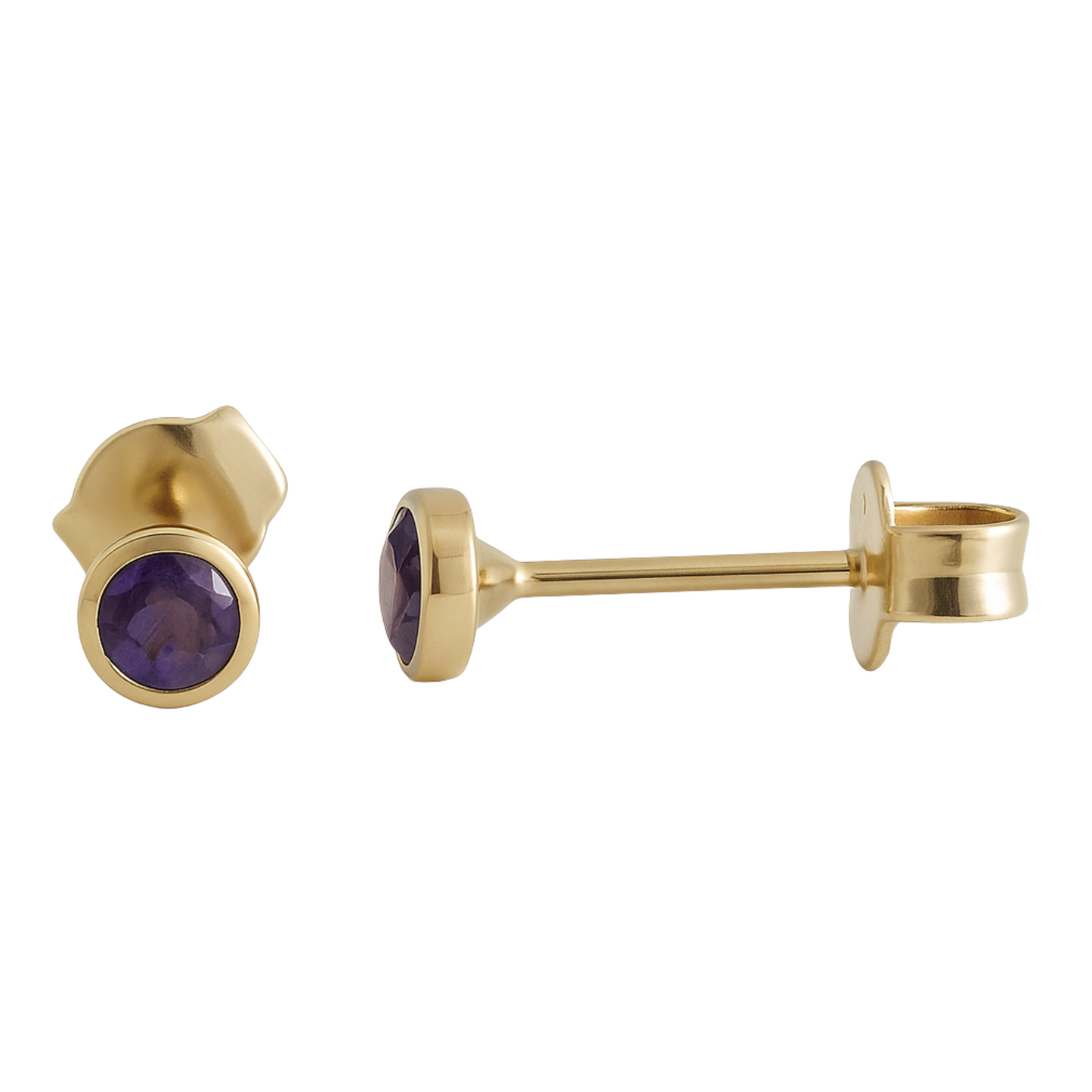 3mm Amethyst Gold Plated Sterling Silver Stud Earrings