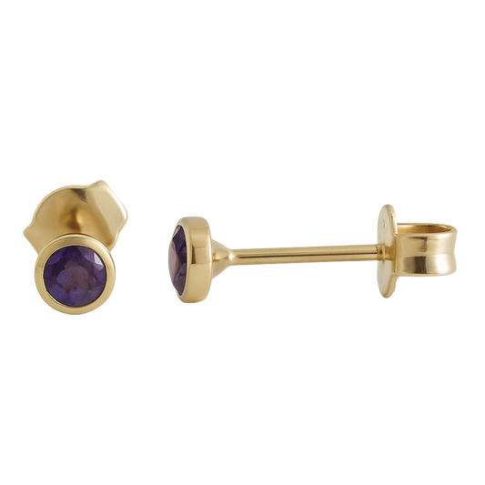 3mm Amethyst Gold Plated Sterling Silver Stud Earrings