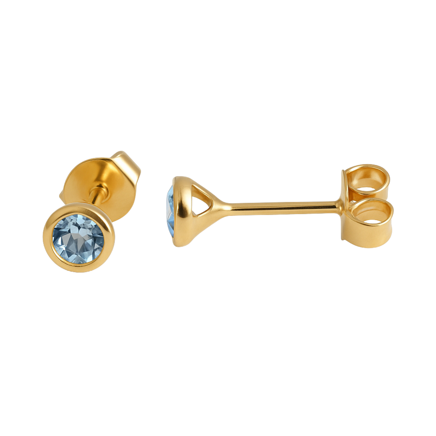 3mm Blue Topaz Gold Plated Sterling Silver Stud Earrings
