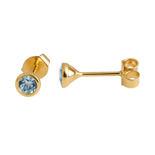 3mm Blue Topaz Gold Plated Sterling Silver Stud Earrings