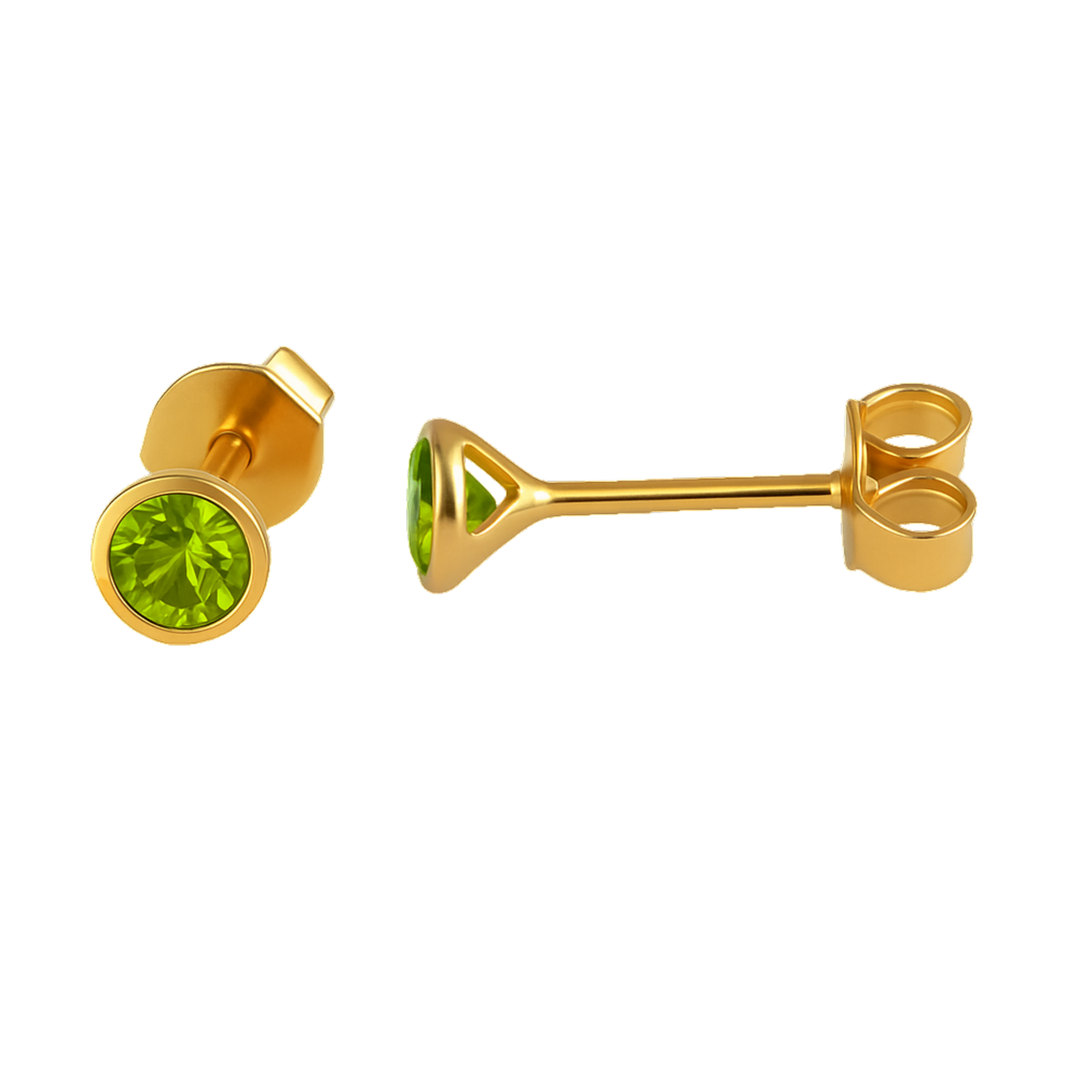 3mm Peridot Gold Plated Sterling Silver Stud Earrings