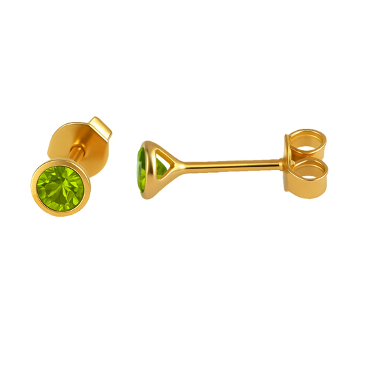 3mm Peridot Gold Plated Sterling Silver Stud Earrings