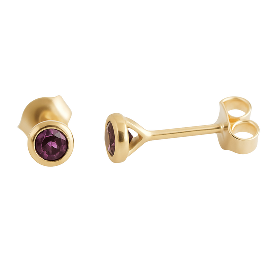 3mm Rhodolite Garnet Gold Plated Sterling Silver Stud Earrings