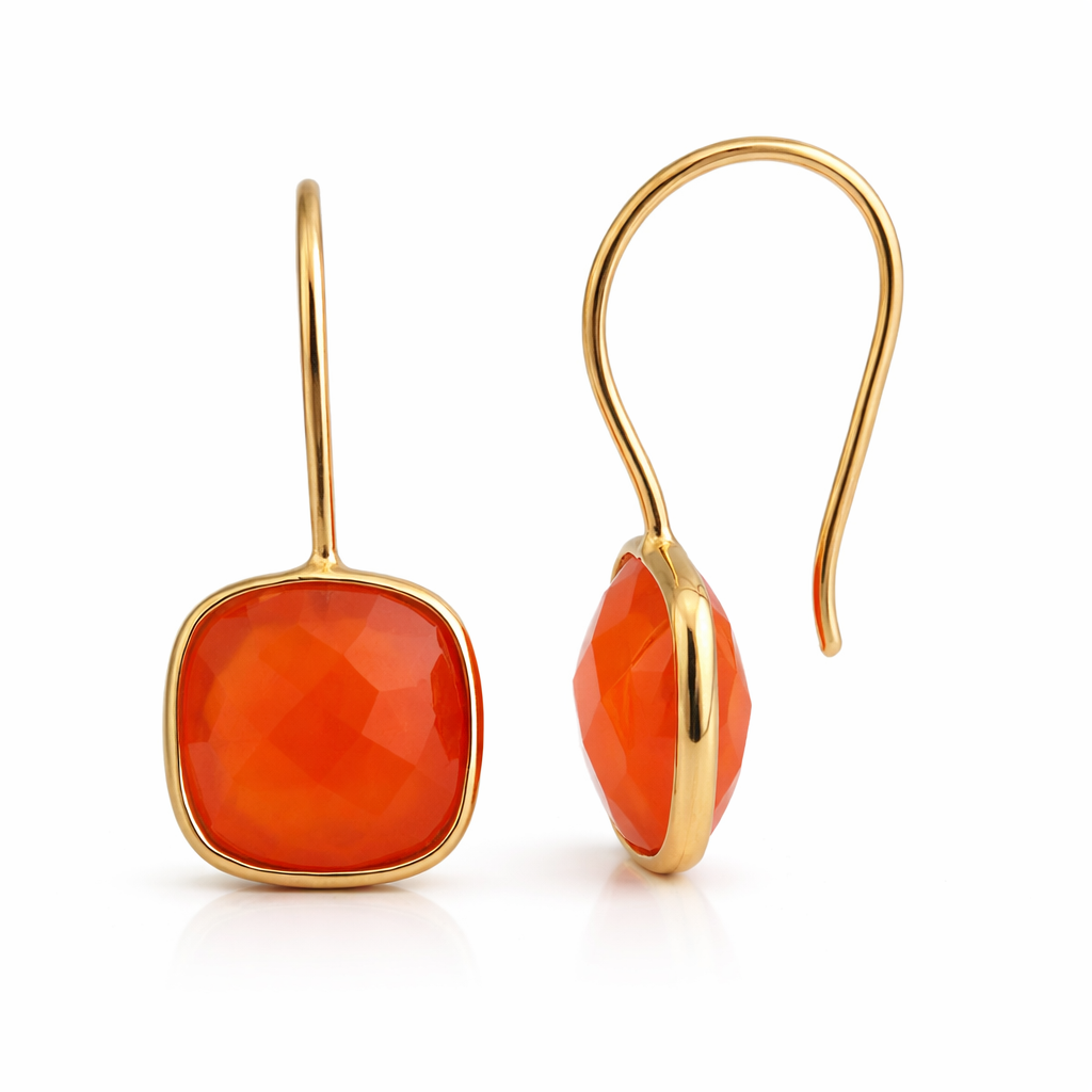 Carnelian 10mm Cushion Vermeil Drop Earrings