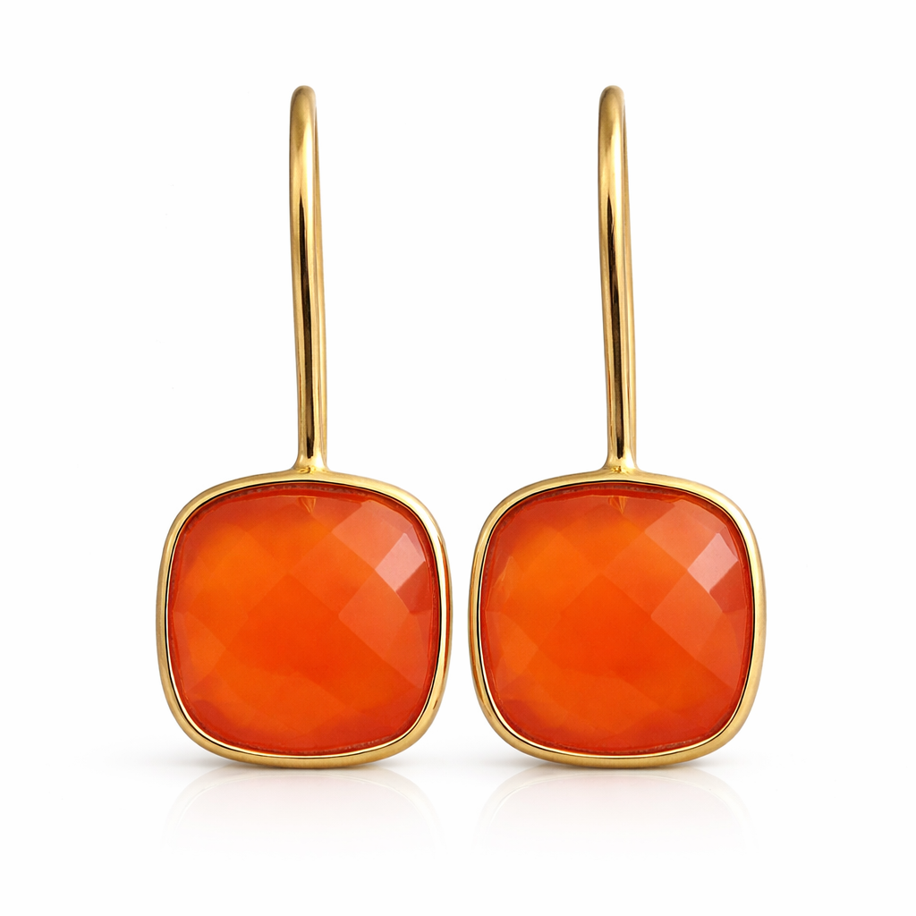 Carnelian 10mm Cushion Vermeil Drop Earrings