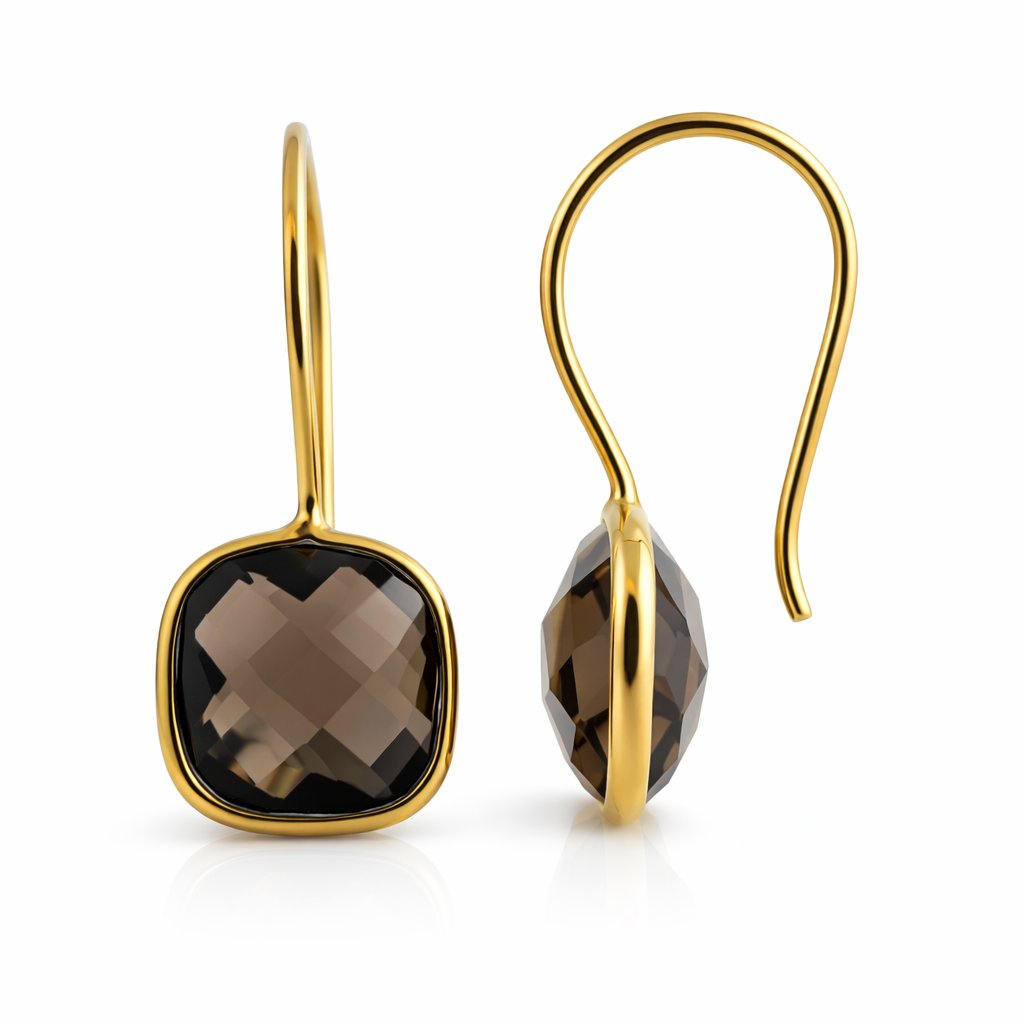 Smoky Quartz 10mm Cushion Vermeil Drop Earrings