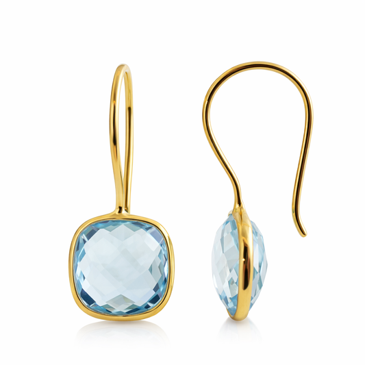 Blue Topaz 10mm Cushion Vermeil Drop Earrings