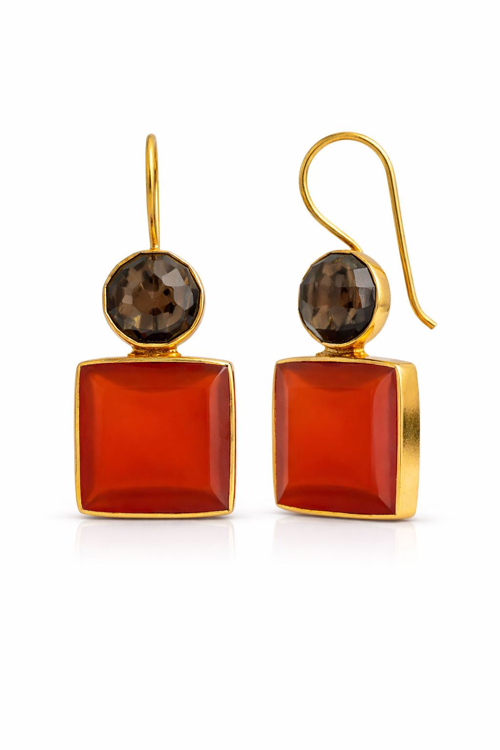 Smoky Quartz and Carnelian Vermeil Drop Earrings