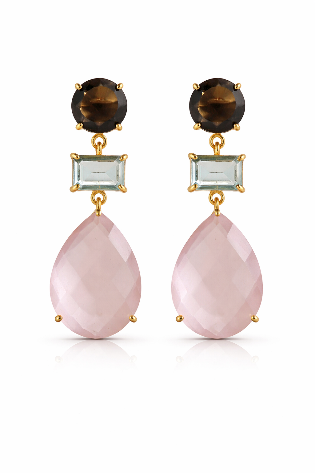 Smoky Quartz, Blue Topaz and Rose Quartz Vermeil Drop Earrings