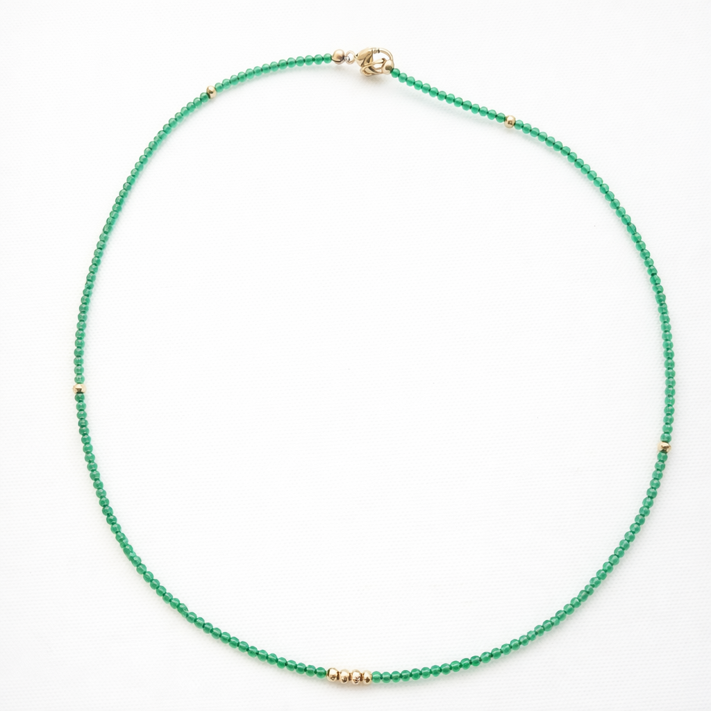 Green Chalcedony Natural Gemstone Beaded Necklace 17 inches