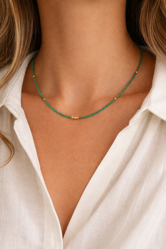 Green Chalcedony Natural Gemstone Beaded Necklace 17 inches