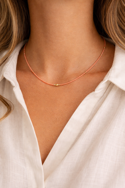 Coral Natural Gemstone Beaded Necklace 17 inches
