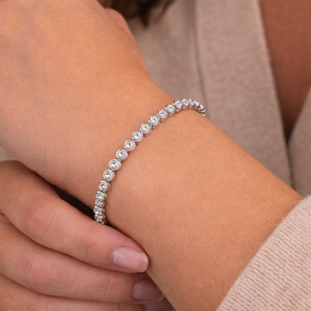 Tennis Bracelet with Zircon in Sterling Silver - 7 inches