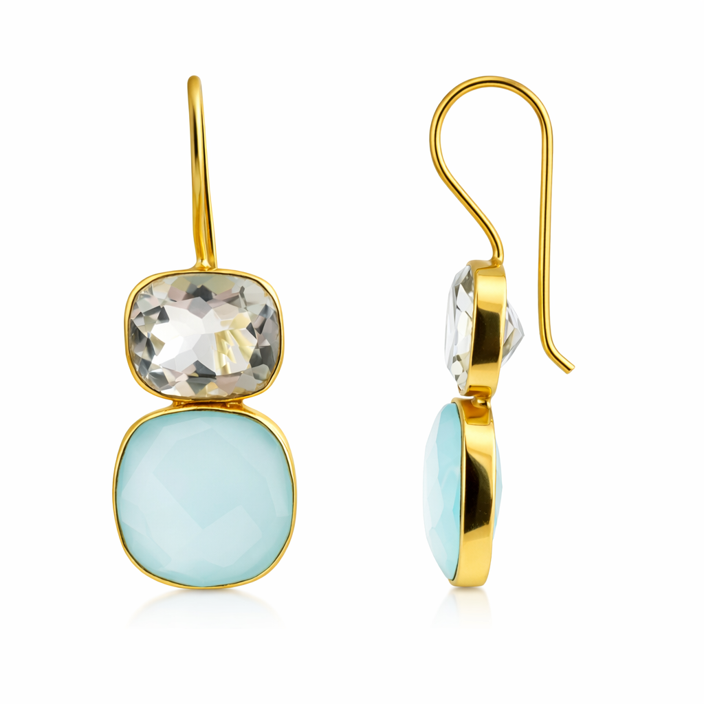 Green Amethyst and Aqua Chalcedony Vermeil Drop Earrings