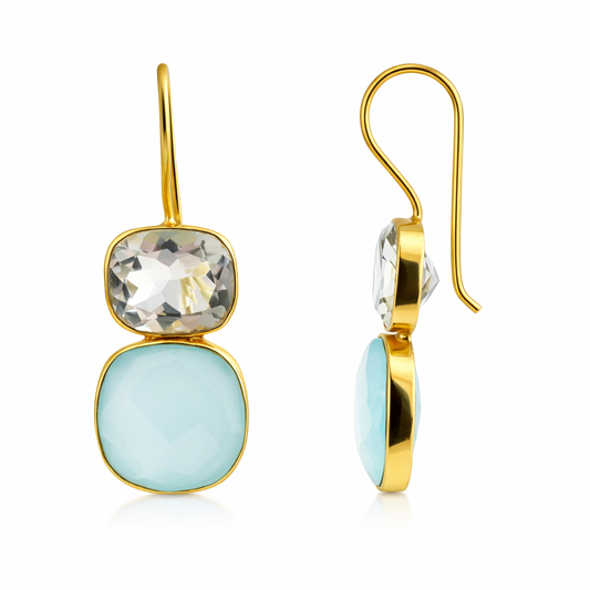 Green Amethyst and Aqua Chalcedony Vermeil Drop Earrings