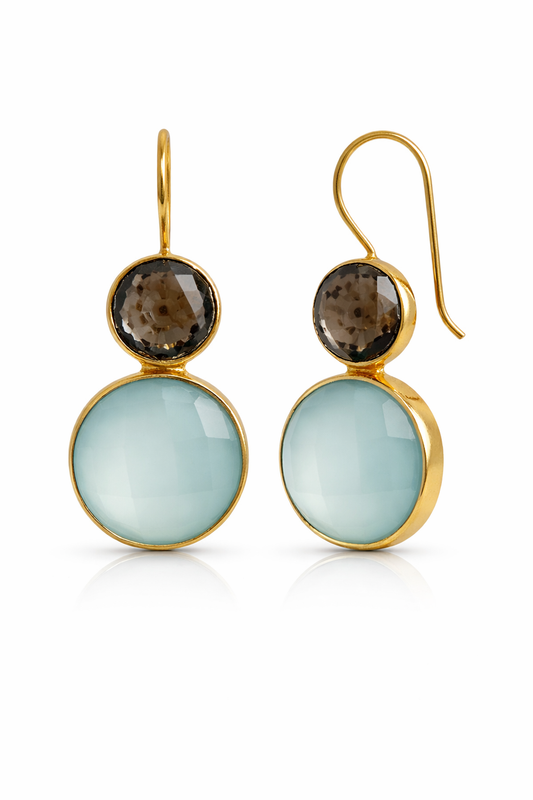 Smoky Quartz and Aqua Chalcedony Vermeil Drop Earrings
