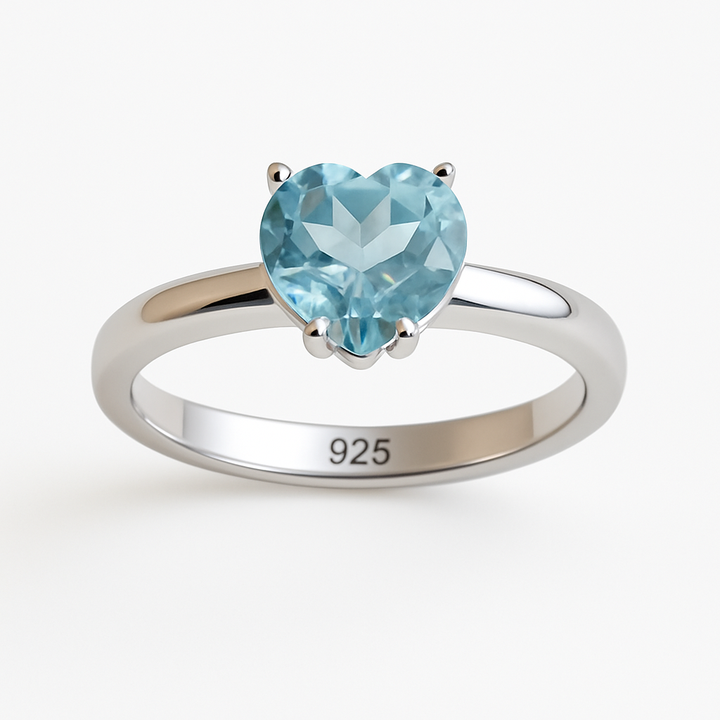 8mm Heart Blue Topaz Silver Ring