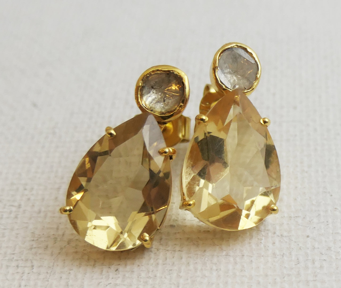 Diamond and Citrine gold plated sterling silver earrings